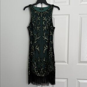 Sleeveless Green Sequin Fringe Dress